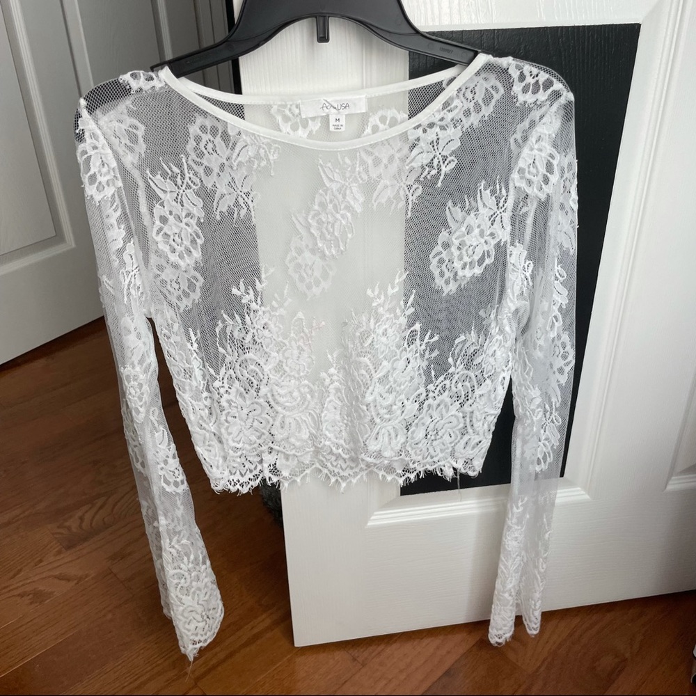 White Lace Long Sleeve Top